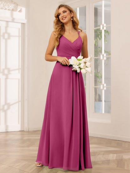 Forme Princesse Col V Longue Robes de demoiselle d'honneur avec Ruché