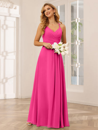 Forme Princesse Col V Longue Robes de demoiselle d'honneur avec Ruché