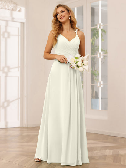 Forme Princesse Col V Longue Robes de demoiselle d'honneur avec Ruché