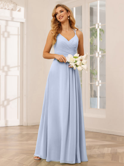Forme Princesse Col V Longue Robes de demoiselle d'honneur avec Ruché