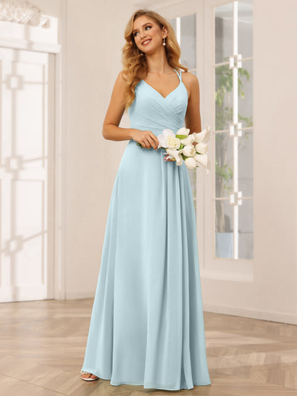 Forme Princesse Col V Longue Robes de demoiselle d'honneur avec Ruché