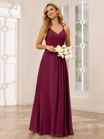 Forme Princesse Col V Longue Robes de demoiselle d'honneur avec Ruché