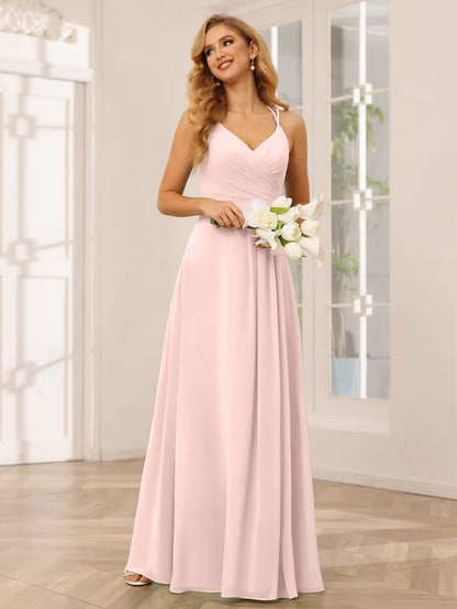 Forme Princesse Col V Longue Robes de demoiselle d'honneur avec Ruché