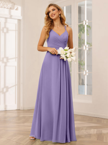 Forme Princesse Col V Longue Robes de demoiselle d'honneur avec Ruché