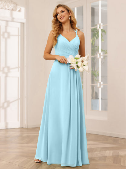 Forme Princesse Col V Longue Robes de demoiselle d'honneur avec Ruché