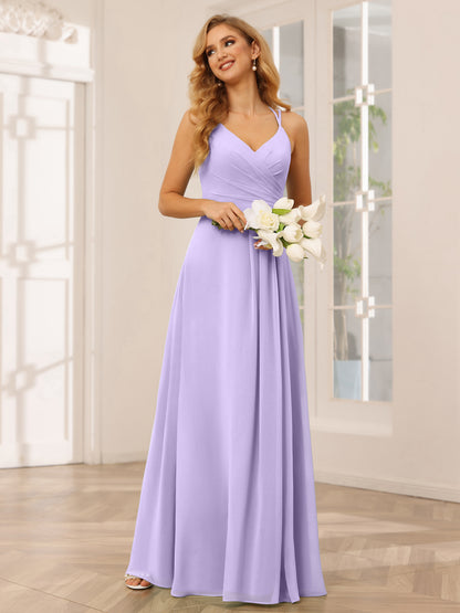 Forme Princesse Col V Longue Robes de demoiselle d'honneur avec Ruché
