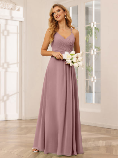 Forme Princesse Col V Longue Robes de demoiselle d'honneur avec Ruché
