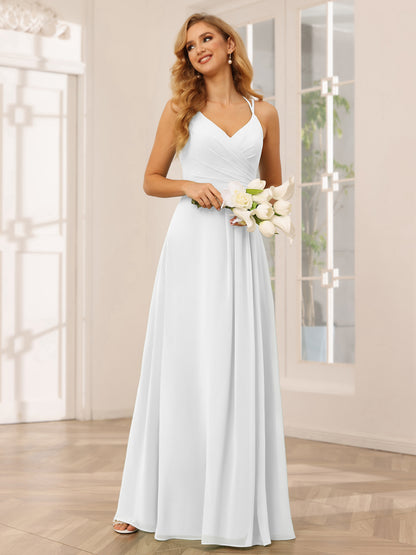 Forme Princesse Col V Longue Robes de demoiselle d'honneur avec Ruché