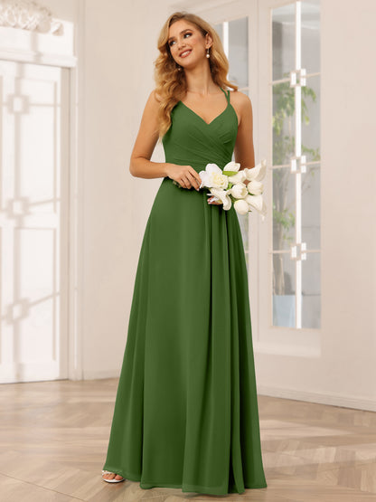 Forme Princesse Col V Longue Robes de demoiselle d'honneur avec Ruché