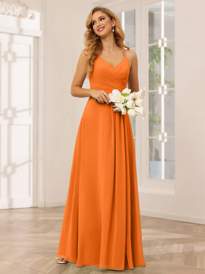 Forme Princesse Col V Longue Robes de demoiselle d'honneur avec Ruché