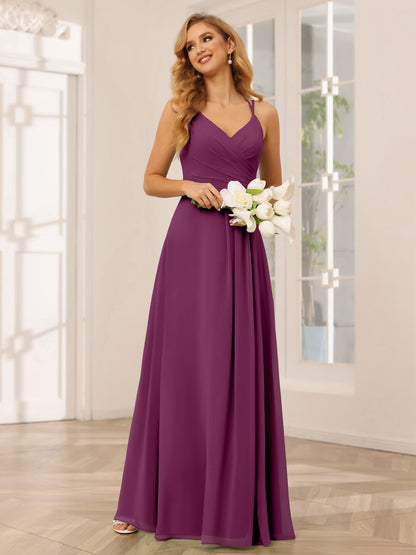 Forme Princesse Col V Longue Robes de demoiselle d'honneur avec Ruché