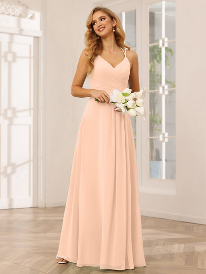 Forme Princesse Col V Longue Robes de demoiselle d'honneur avec Ruché
