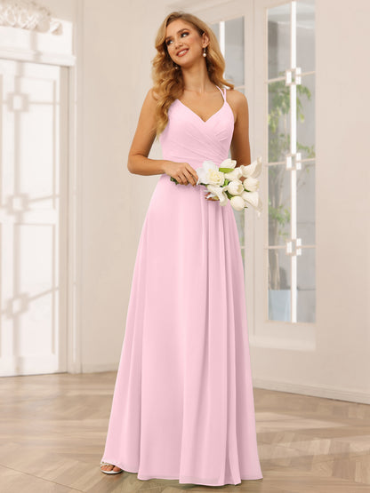 Forme Princesse Col V Longue Robes de demoiselle d'honneur avec Ruché