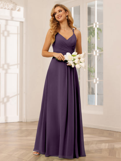 Forme Princesse Col V Longue Robes de demoiselle d'honneur avec Ruché