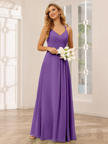Forme Princesse Col V Longue Robes de demoiselle d'honneur avec Ruché