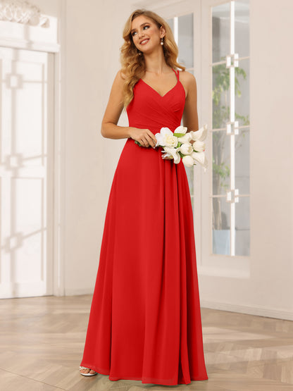 Forme Princesse Col V Longue Robes de demoiselle d'honneur avec Ruché