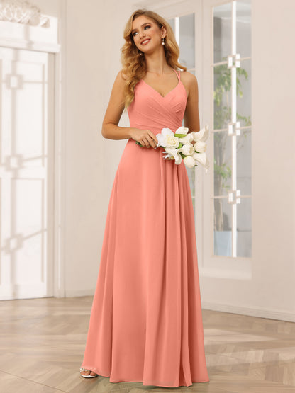 Forme Princesse Col V Longue Robes de demoiselle d'honneur avec Ruché