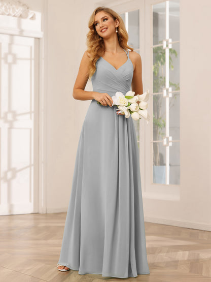 Forme Princesse Col V Longue Robes de demoiselle d'honneur avec Ruché