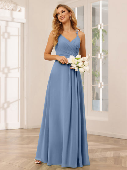 Forme Princesse Col V Longue Robes de demoiselle d'honneur avec Ruché