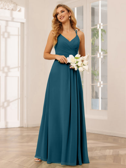 Forme Princesse Col V Longue Robes de demoiselle d'honneur avec Ruché