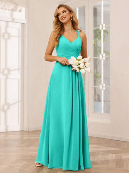 Forme Princesse Col V Longue Robes de demoiselle d'honneur avec Ruché