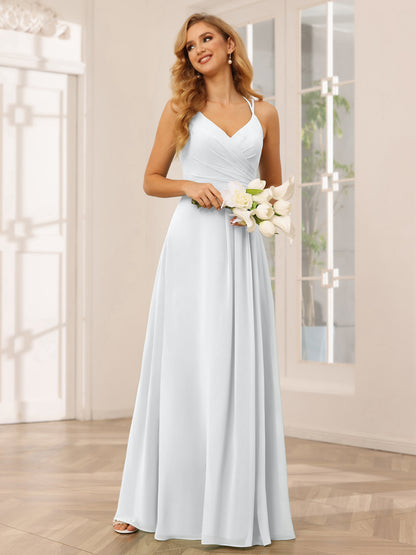 Forme Princesse Col V Longue Robes de demoiselle d'honneur avec Ruché