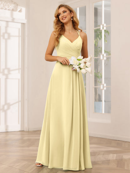 Forme Princesse Col V Longue Robes de demoiselle d'honneur avec Ruché