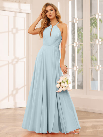 Forme Princesse Licou Longue Robes de demoiselle d'honneur avec Côté fendu