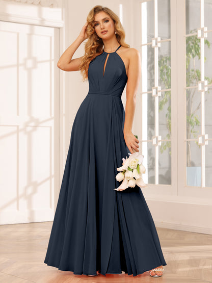 Forme Princesse Licou Longue Robes de demoiselle d'honneur avec Côté fendu