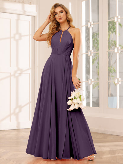 Forme Princesse Licou Longue Robes de demoiselle d'honneur avec Côté fendu
