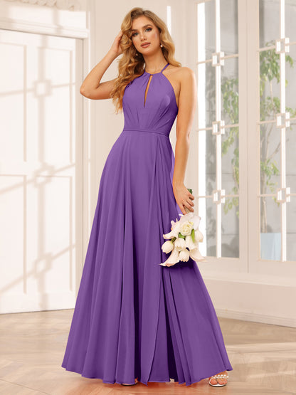 Forme Princesse Licou Longue Robes de demoiselle d'honneur avec Côté fendu
