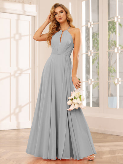 Forme Princesse Licou Longue Robes de demoiselle d'honneur avec Côté fendu