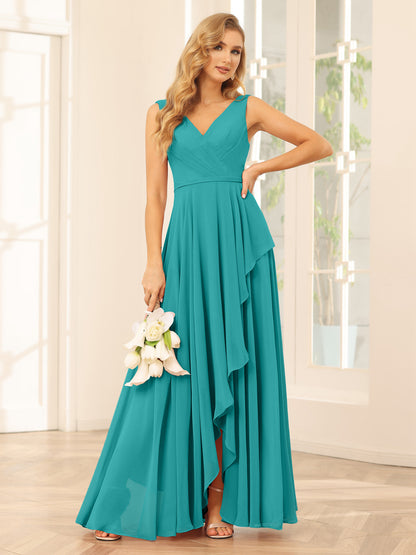 Forme Princesse Col V Asymétrique Robes de demoiselle d'honneur avec Volants