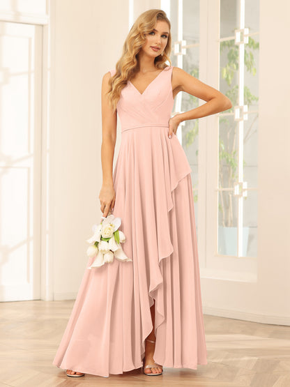 Forme Princesse Col V Asymétrique Robes de demoiselle d'honneur avec Volants