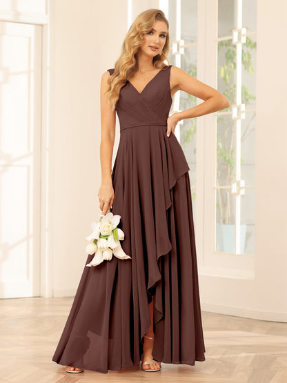 Forme Princesse Col V Asymétrique Robes de demoiselle d'honneur avec Volants