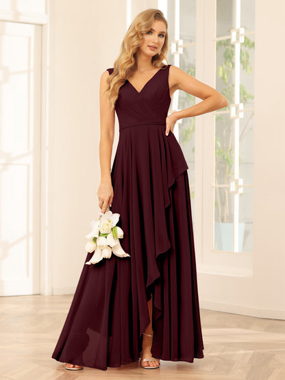 Forme Princesse Col V Asymétrique Robes de demoiselle d'honneur avec Volants