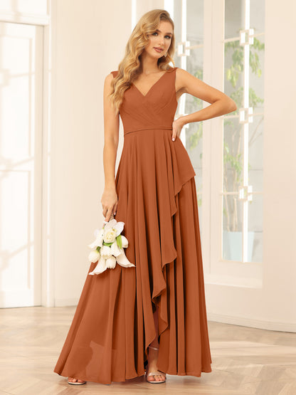 Forme Princesse Col V Asymétrique Robes de demoiselle d'honneur avec Volants
