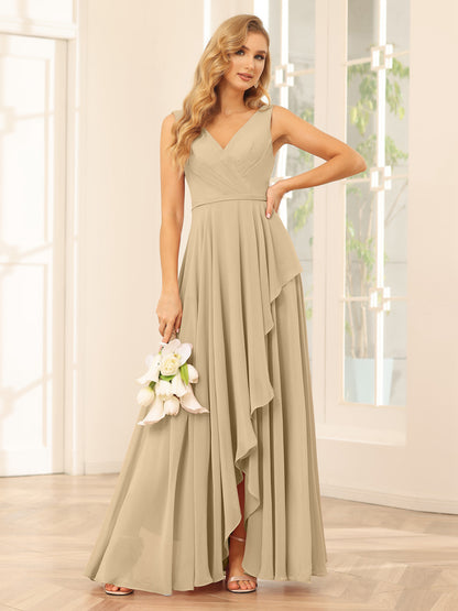 Forme Princesse Col V Asymétrique Robes de demoiselle d'honneur avec Volants