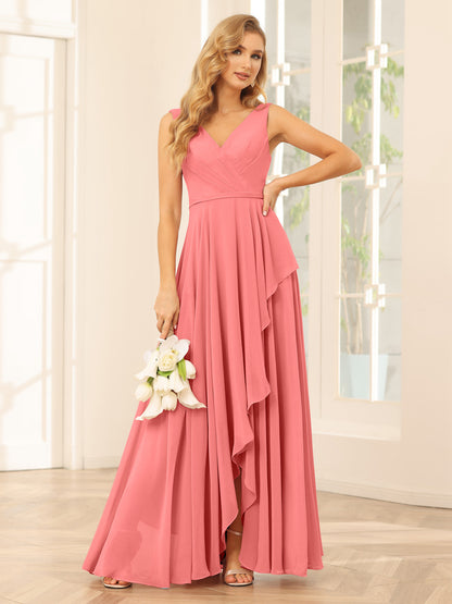 Forme Princesse Col V Asymétrique Robes de demoiselle d'honneur avec Volants