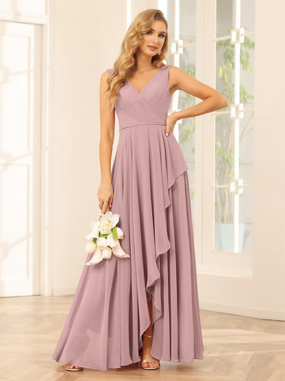 Forme Princesse Col V Asymétrique Robes de demoiselle d'honneur avec Volants