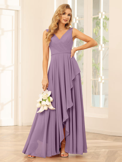 Forme Princesse Col V Asymétrique Robes de demoiselle d'honneur avec Volants