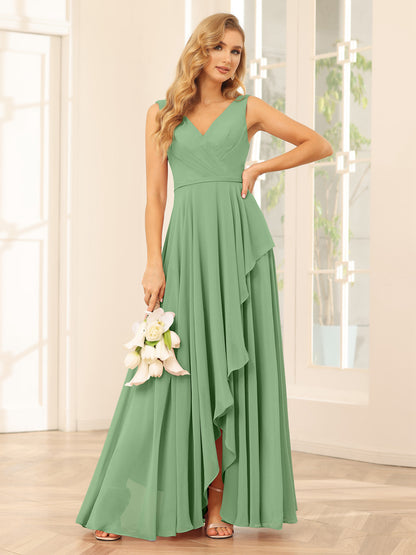 Forme Princesse Col V Asymétrique Robes de demoiselle d'honneur avec Volants