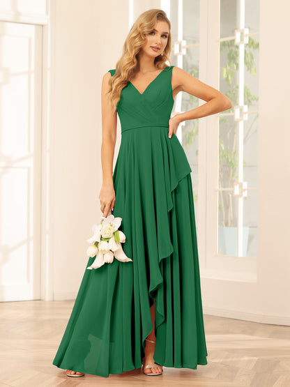Forme Princesse Col V Asymétrique Robes de demoiselle d'honneur avec Volants