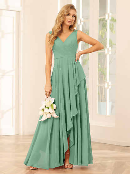 Forme Princesse Col V Asymétrique Robes de demoiselle d'honneur avec Volants