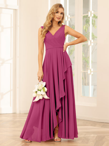 Forme Princesse Col V Asymétrique Robes de demoiselle d'honneur avec Volants