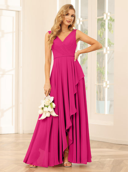 Forme Princesse Col V Asymétrique Robes de demoiselle d'honneur avec Volants