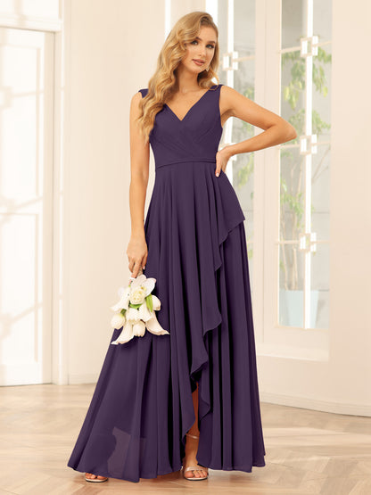 Forme Princesse Col V Asymétrique Robes de demoiselle d'honneur avec Volants