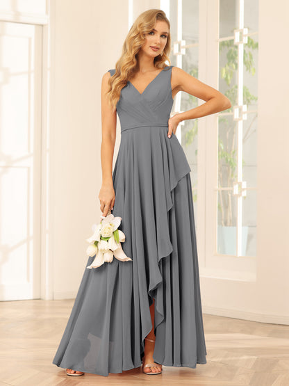 Forme Princesse Col V Asymétrique Robes de demoiselle d'honneur avec Volants
