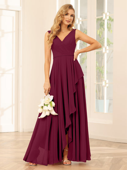 Forme Princesse Col V Asymétrique Robes de demoiselle d'honneur avec Volants