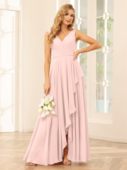 Forme Princesse Col V Asymétrique Robes de demoiselle d'honneur avec Volants